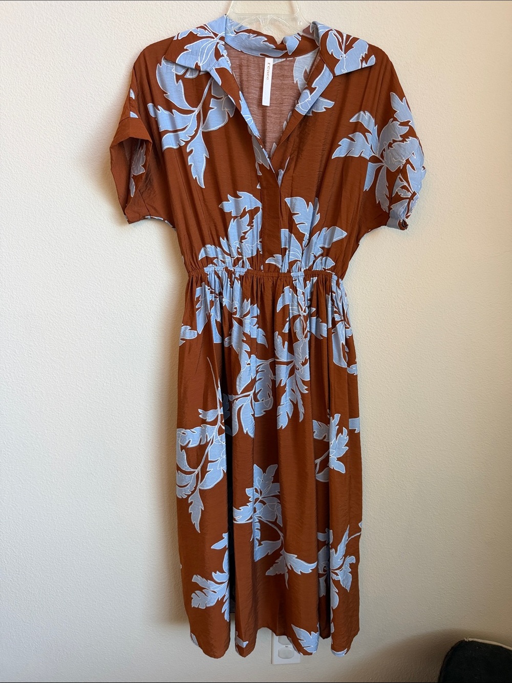 Renee C. Rust Midi Dress with Sky Blue Floral Print
